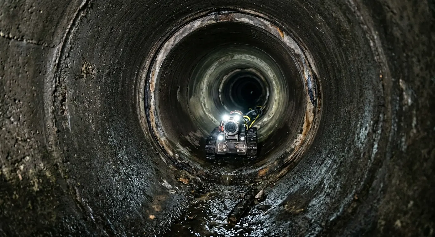 Robotic sewer camera inspecting pipe interior for Drain Snake Service in Highland Park